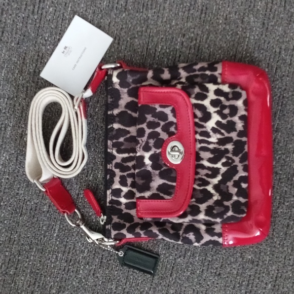🐆Coach🐆 - Ocelot Print/Red Patent Crossbody Bag - Picture 1 of 12